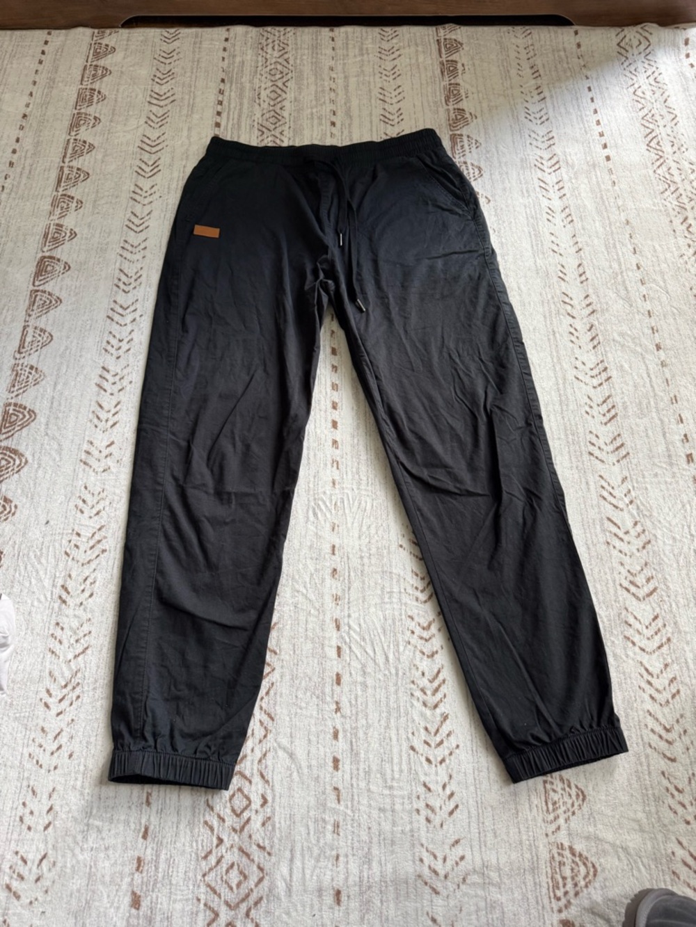 Men's Black Elastic-Cuff Jogger Pants with Drawstring